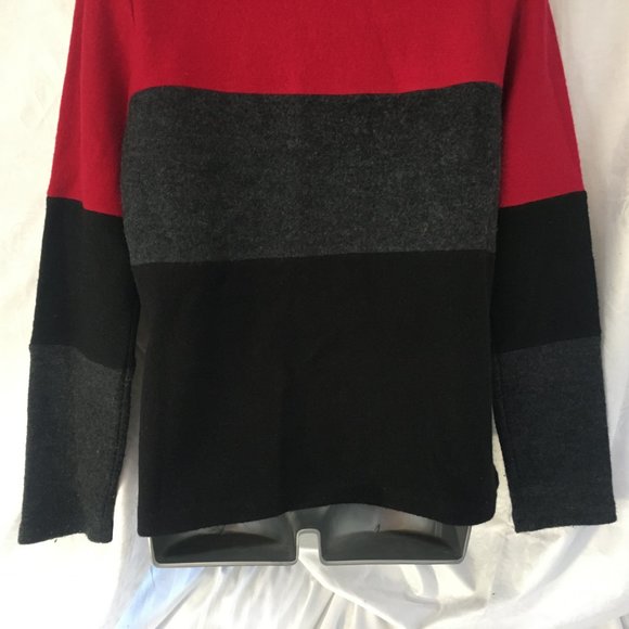 Karl Lagerfeld Jacket Sweater Womens Small Color Block Boiled Wool Black Red - Picture 10 of 15